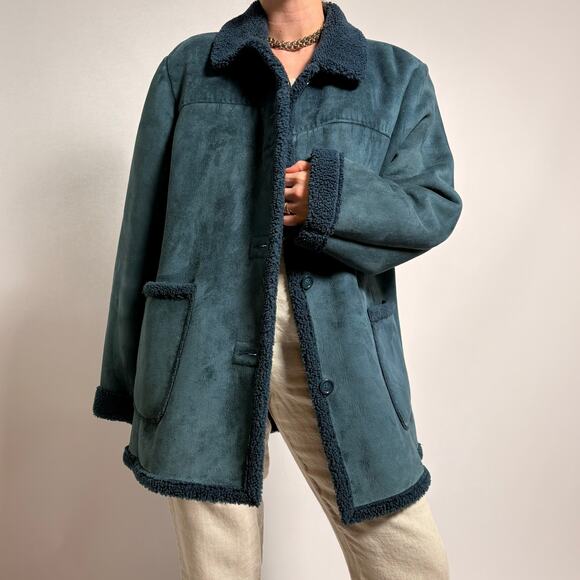 Jones New York Jackets & Blazers - Vintage Jones New York Blue Faux Shearling Coat - Size XL